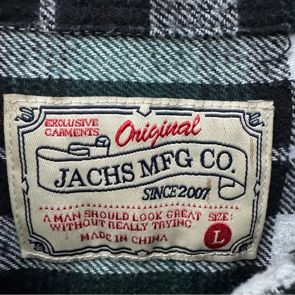 Plaid Flannel Button Up Shirt Jachs MFG Co Men L Green Black - Picture 6 of 9